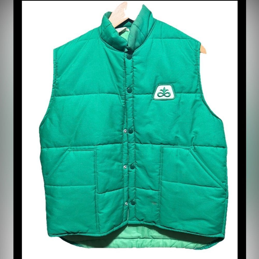 VINTAGE CARPENTER UNIFORM CO 70s-80s PIONEER SEED GREEN PUFFER VEST SZ MEDIUM